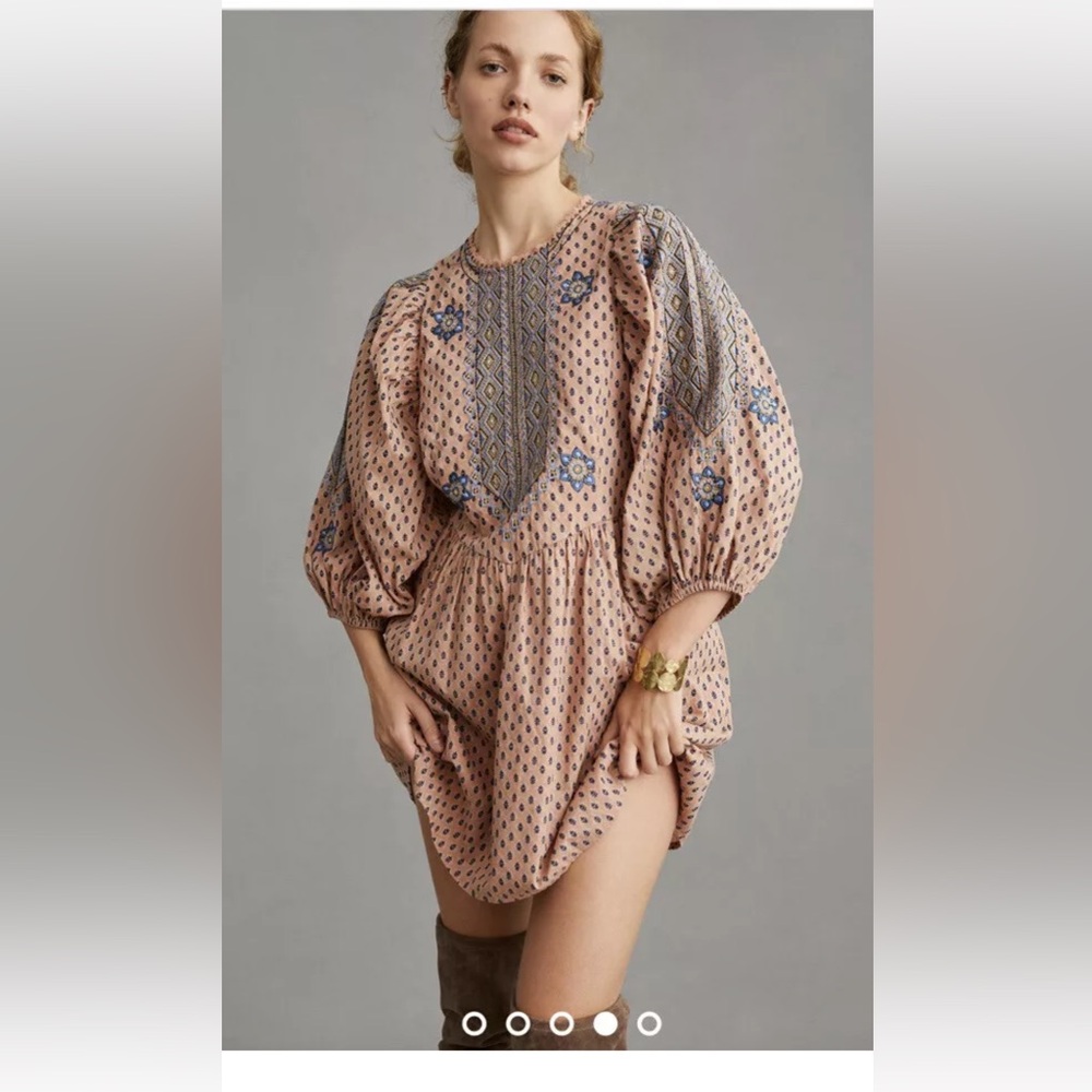 Anthropologie Embroidered Tunic Mini Dress. Size XS perfect - Picture 4 of 16